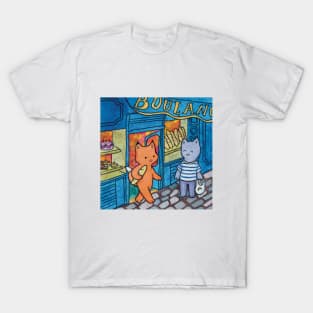 Cat and fox french bakery paris watercolor illustration T-Shirt